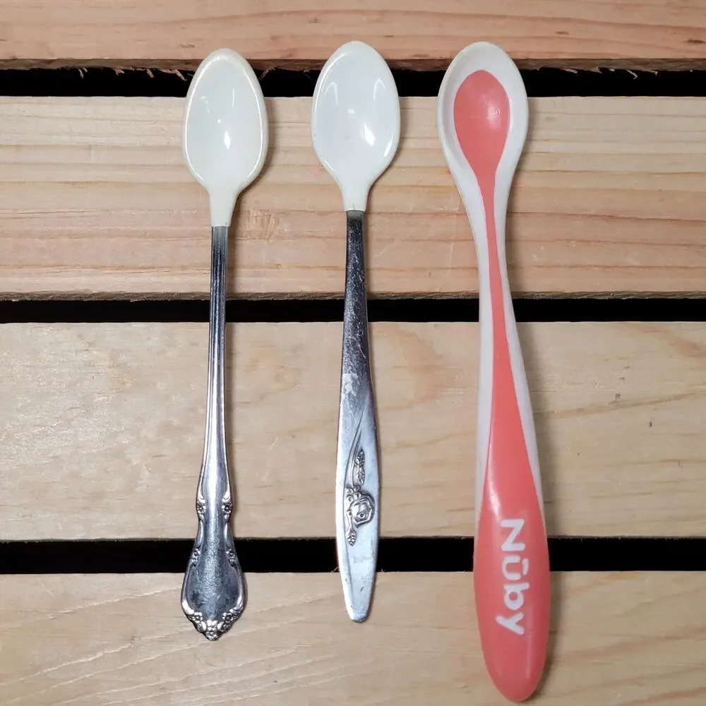 Set of 3 Infant Spoons: 2 Vintage (Oneida & Evenflo), 1 Modern (Nuby)